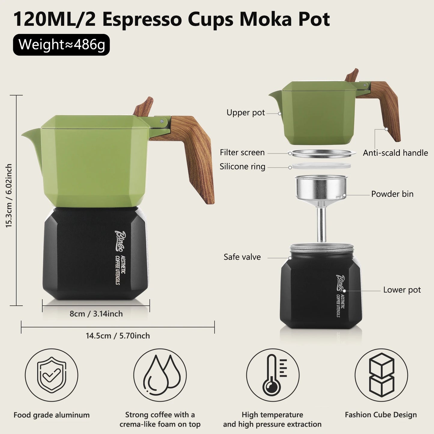 Stovetop Espresso Maker 2 Cups,Creative Cube Moka Coffee