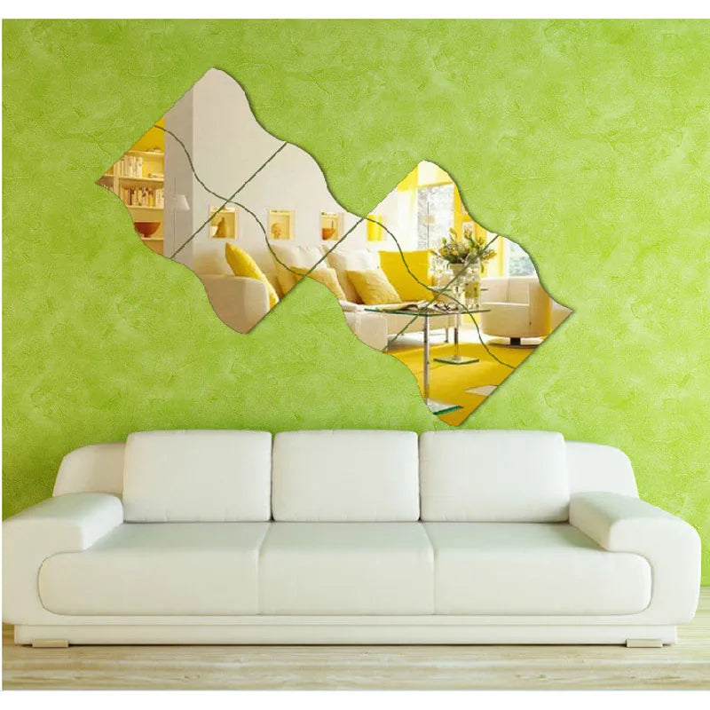 6Pcs Mirror Wall Sticker Wall Decoration Waves Shape