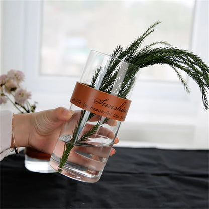 Nordic Leather Cylinder Transparent Glass Flower