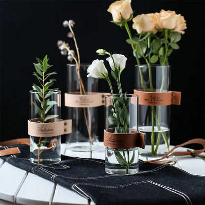 Nordic Leather Cylinder Transparent Glass Flower