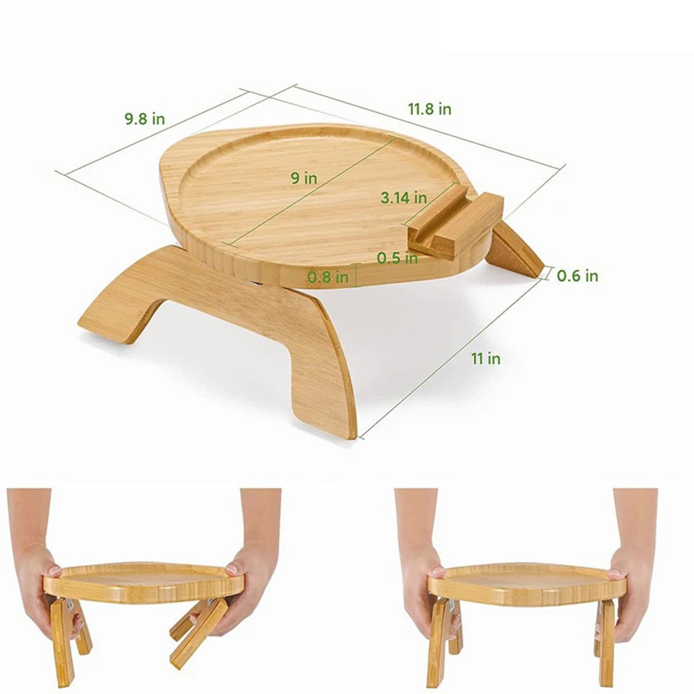 Bamboo and wood sofa armrest tray fruit Dim sum tray with mobile phone support